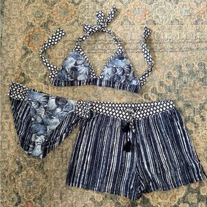 Blue and White Tommy Bahama Bikini Set with Shorts